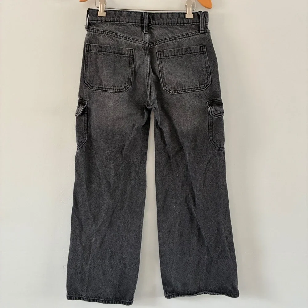 Old Navy Cargo Jeans Girls 14 Black Baggy Wide Leg Tough High Rise Utility
